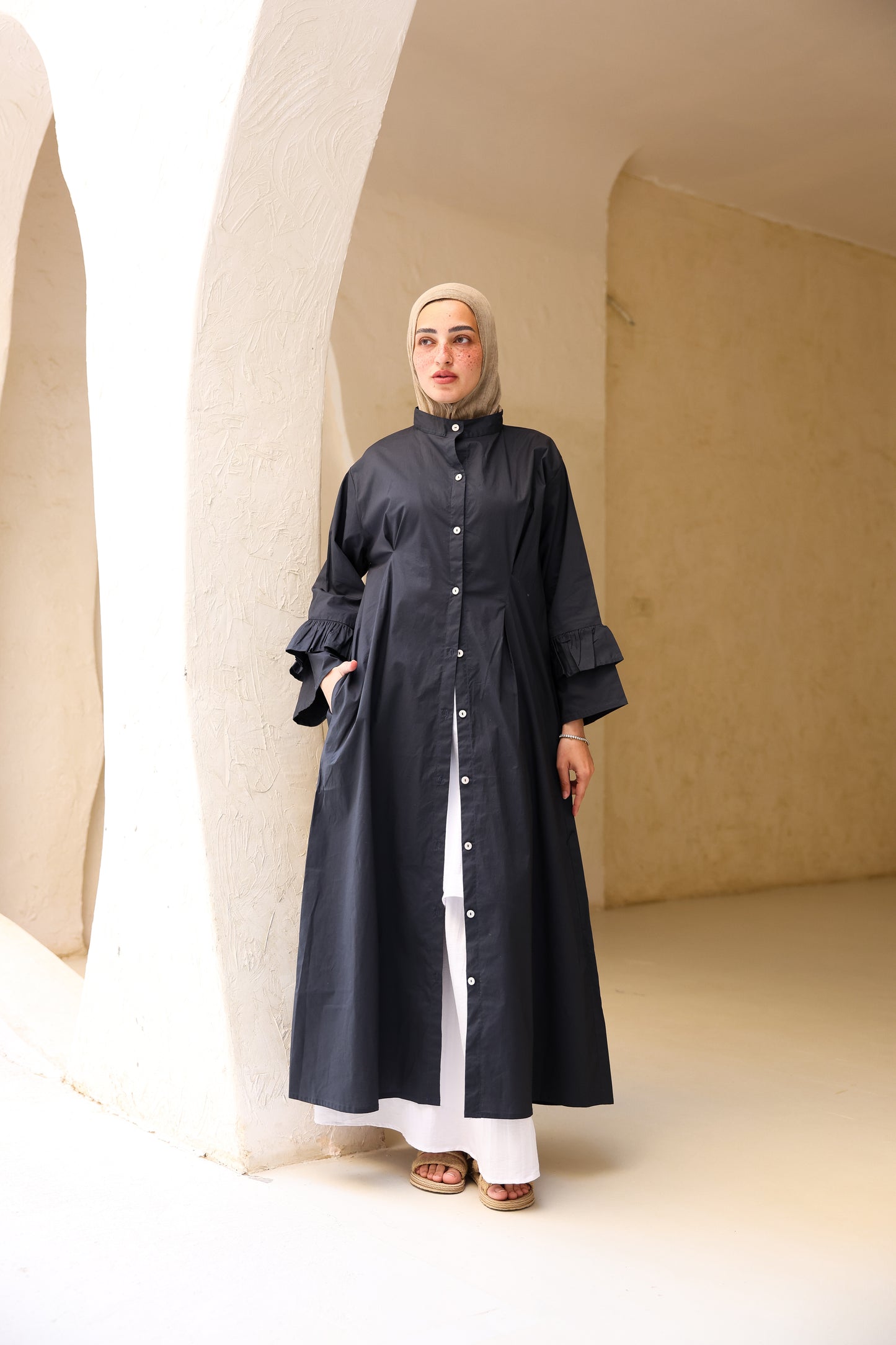 Poplin Ruffled Dress