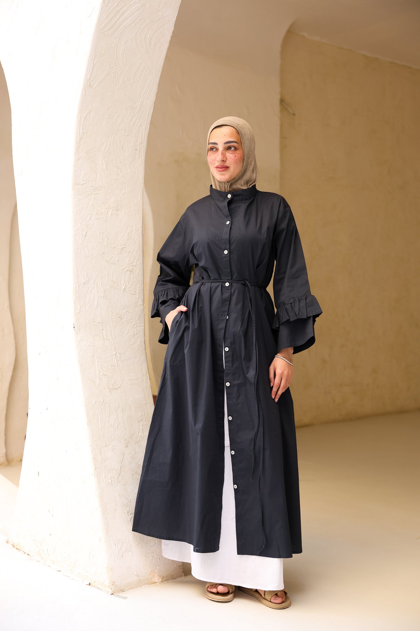 Poplin Ruffled Dress