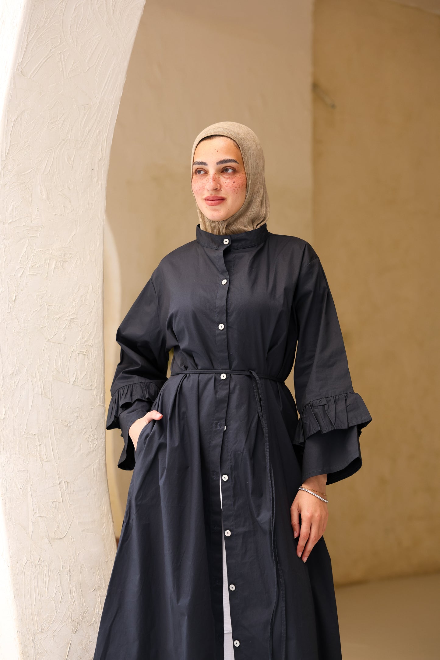 Poplin Ruffled Dress